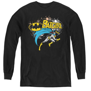 AN OFFCIALLY LICENSED BATMAN BATGIRL HALFTONE YOUTH LONG SLEEVE T-SHIRT BLACK