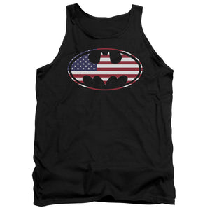 AN OFFCIALLY LICENSED BATMAN AMERICAN FLAG OVAL ADULT UNISEX TANK TOP BLACK