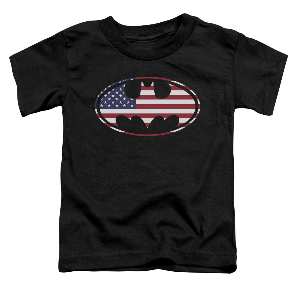 Batman American Flag Oval Licensed Toddler T-Shirt LG