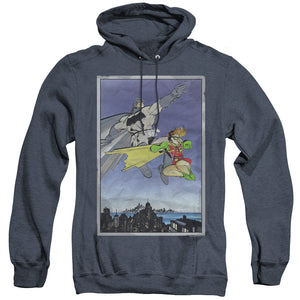 AN OFFCIALLY LICENSED BATMAN DKR DUO ADULT UNISEX HEATHER PULLOVER HOODIE NAVY