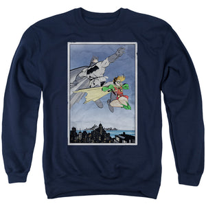 AN OFFCIALLY LICENSED BATMAN DKR DUO ADULT UNISEX CREWNECK SWEATSHIRT NAVY