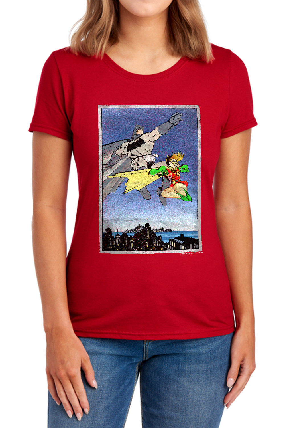 AN OFFCIALLY LICENSED BATMAN DKR DUO WOMEN'S REGULAR FIT T-SHIRT NAVY