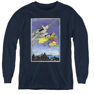 AN OFFCIALLY LICENSED BATMAN DKR DUO YOUTH LONG SLEEVE T-SHIRT NAVY