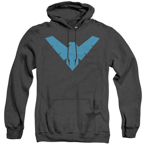 AN OFFCIALLY LICENSED BATMAN NIGHTWING SYMBOL ADULT UNISEX HEATHER PULLOVER HOODIE BLACK
