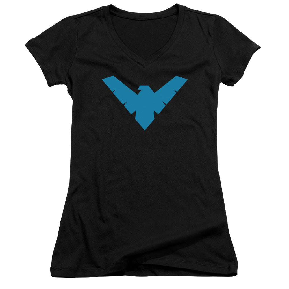 Batman Nightwing Symbol Licensed Women's T-Shirt Juniors V-Neck SM