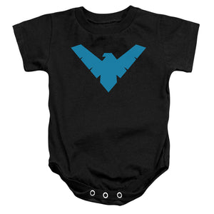 AN OFFCIALLY LICENSED BATMAN NIGHTWING SYMBOL BABY BODYSUIT BLACK