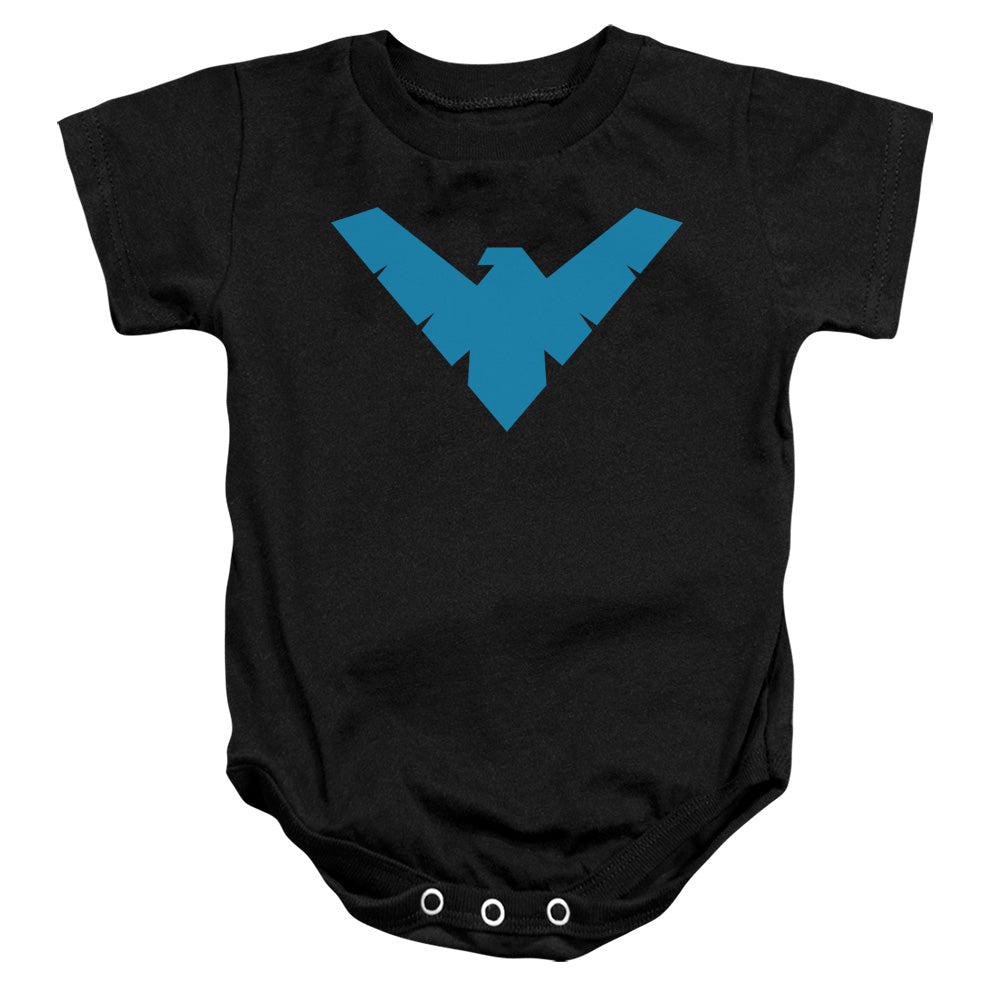 AN OFFCIALLY LICENSED BATMAN NIGHTWING SYMBOL BABY BODYSUIT BLACK