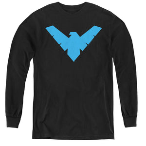 AN OFFCIALLY LICENSED BATMAN NIGHTWING SYMBOL YOUTH LONG SLEEVE T-SHIRT BLACK