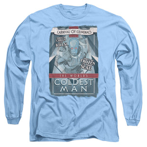 AN OFFCIALLY LICENSED BATMAN COLDEST MAN MEN'S LONG SLEEVE T-SHIRT CAROLINA BLUE