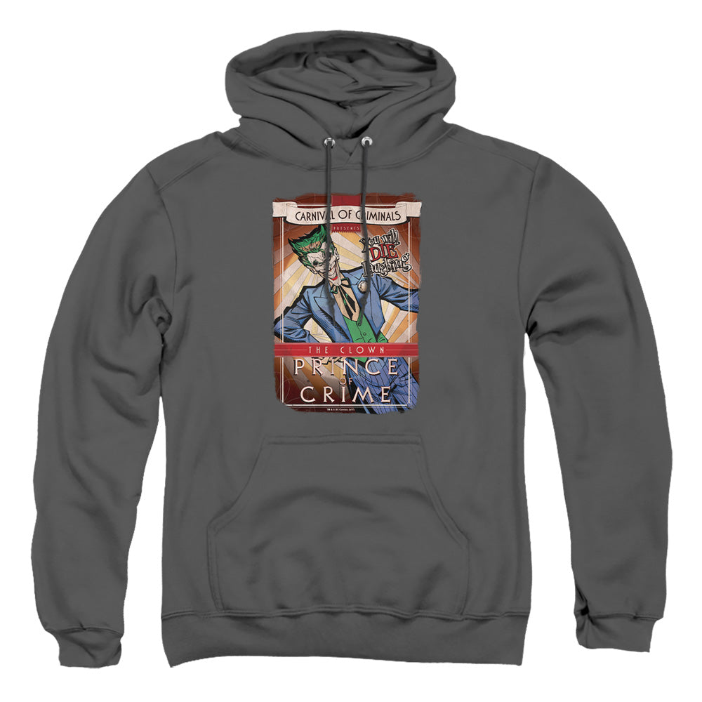 AN OFFCIALLY LICENSED BATMAN CLOWN PRINCE ADULT UNISEX PULLOVER HOODIE CHARCOAL
