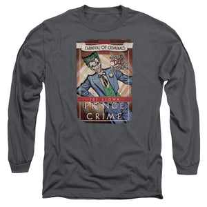 AN OFFCIALLY LICENSED BATMAN CLOWN PRINCE MEN'S LONG SLEEVE T-SHIRT CHARCOAL