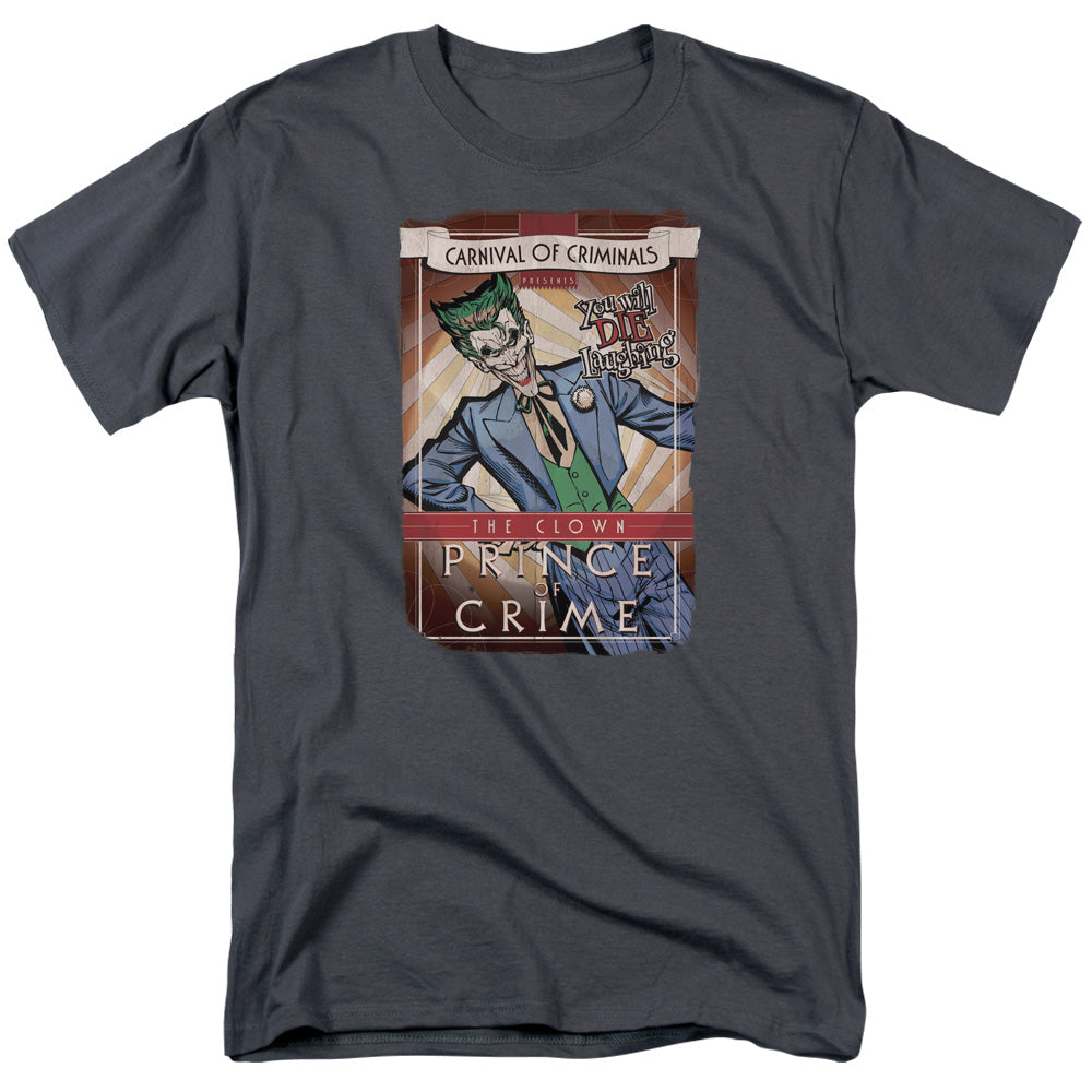 AN OFFCIALLY LICENSED BATMAN CLOWN PRINCE MEN'S REGULAR FIT T-SHIRT CHARCOAL