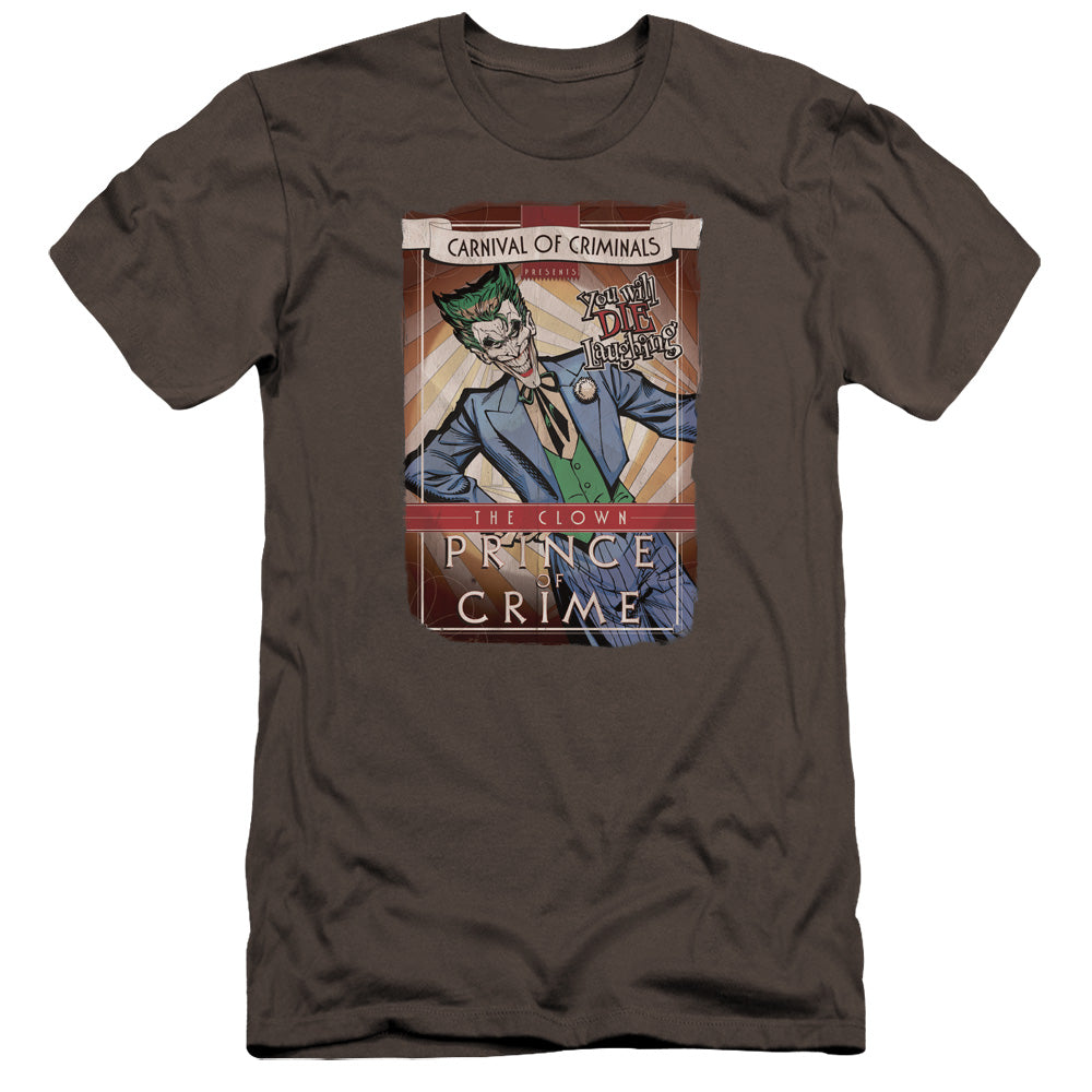 AN OFFCIALLY LICENSED BATMAN CLOWN PRINCE MEN'S PREMIUM SLIM FIT T-SHIRT CHARCOAL