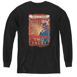 AN OFFCIALLY LICENSED BATMAN TWO FACES YOUTH LONG SLEEVE T-SHIRT BLACK