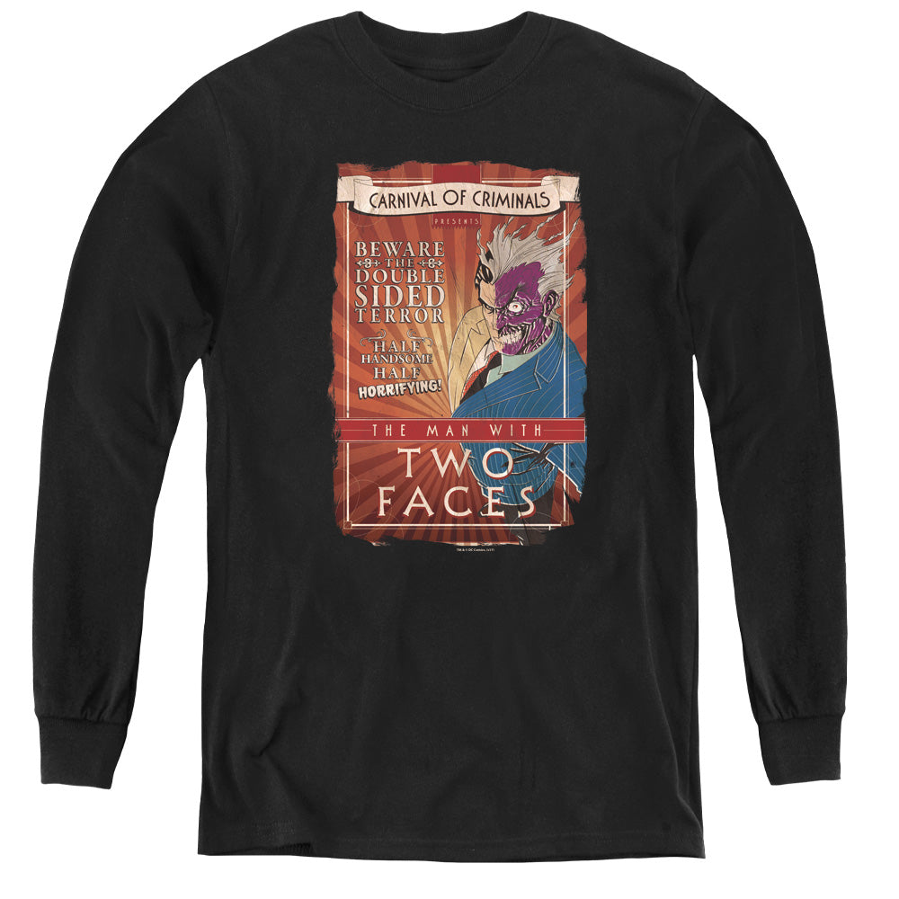 AN OFFCIALLY LICENSED BATMAN TWO FACES YOUTH LONG SLEEVE T-SHIRT BLACK