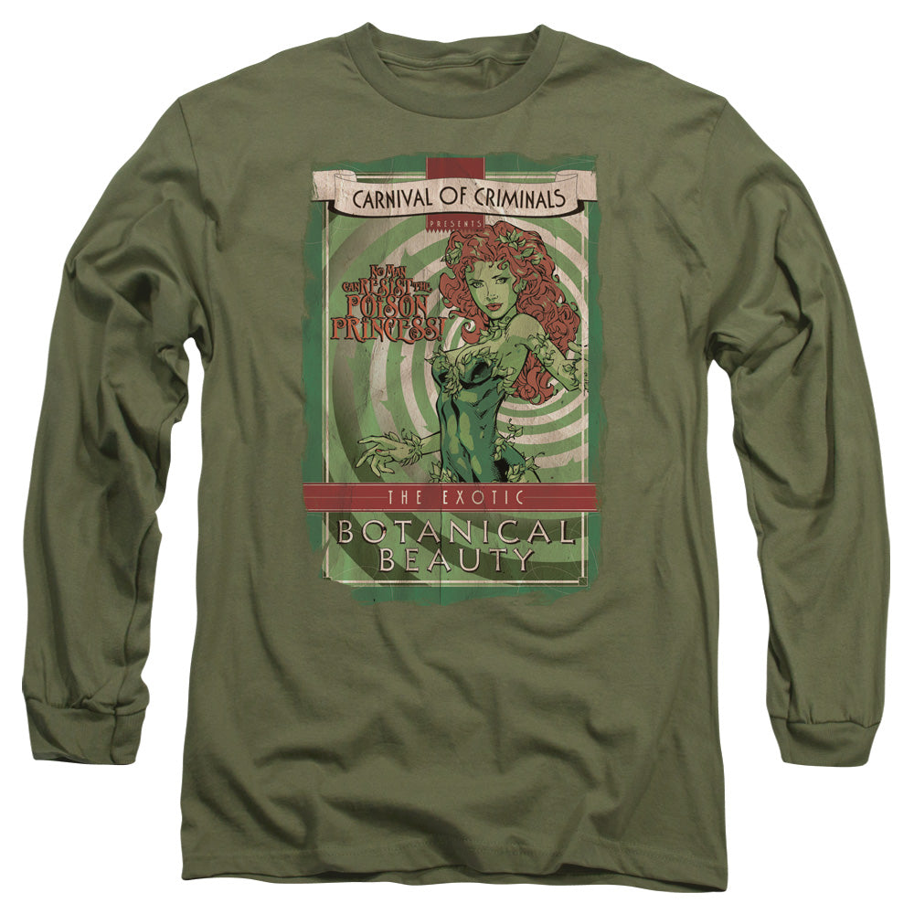 AN OFFCIALLY LICENSED BATMAN BOTANICAL BEAUTY MEN'S LONG SLEEVE T-SHIRT MILITARY GREEN