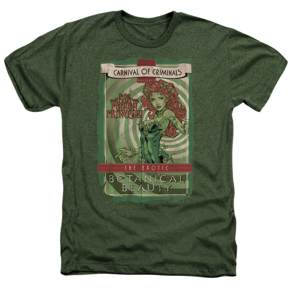 AN OFFCIALLY LICENSED BATMAN BOTANICAL BEAUTY MEN'S HEATHER T-SHIRT MILITARY GREEN