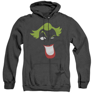 AN OFFCIALLY LICENSED BATMAN JOKER SIMPLIFIED ADULT UNISEX HEATHER PULLOVER HOODIE BLACK