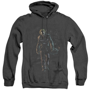 AN OFFCIALLY LICENSED BATMAN JOKER LEAVES ARKHAM ADULT UNISEX HEATHER PULLOVER HOODIE BLACK