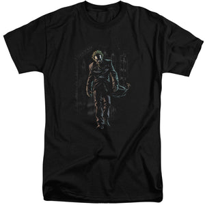 AN OFFCIALLY LICENSED BATMAN JOKER LEAVES ARKHAM MEN'S TALL FIT T-SHIRT BLACK