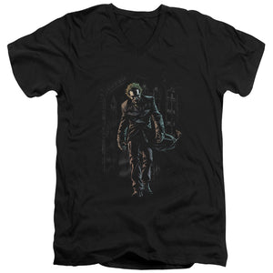 AN OFFCIALLY LICENSED BATMAN JOKER LEAVES ARKHAM MEN'S V-NECK T-SHIRT BLACK
