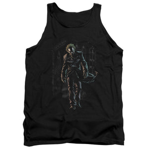 AN OFFCIALLY LICENSED BATMAN JOKER LEAVES ARKHAM ADULT UNISEX TANK TOP BLACK