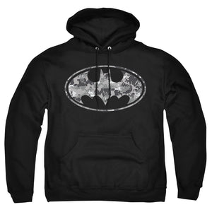 AN OFFCIALLY LICENSED BATMAN URBAN CAMO SHIELD ADULT UNISEX PULLOVER HOODIE BLACK