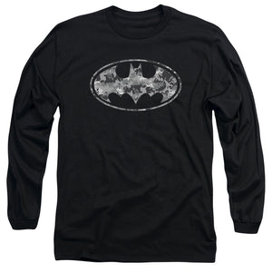 AN OFFCIALLY LICENSED BATMAN URBAN CAMO SHIELD MEN'S LONG SLEEVE T-SHIRT BLACK