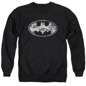 AN OFFCIALLY LICENSED BATMAN URBAN CAMO SHIELD ADULT UNISEX CREWNECK SWEATSHIRT BLACK