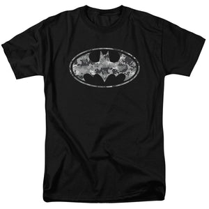 AN OFFCIALLY LICENSED BATMAN URBAN CAMO SHIELD MEN'S REGULAR FIT T-SHIRT BLACK