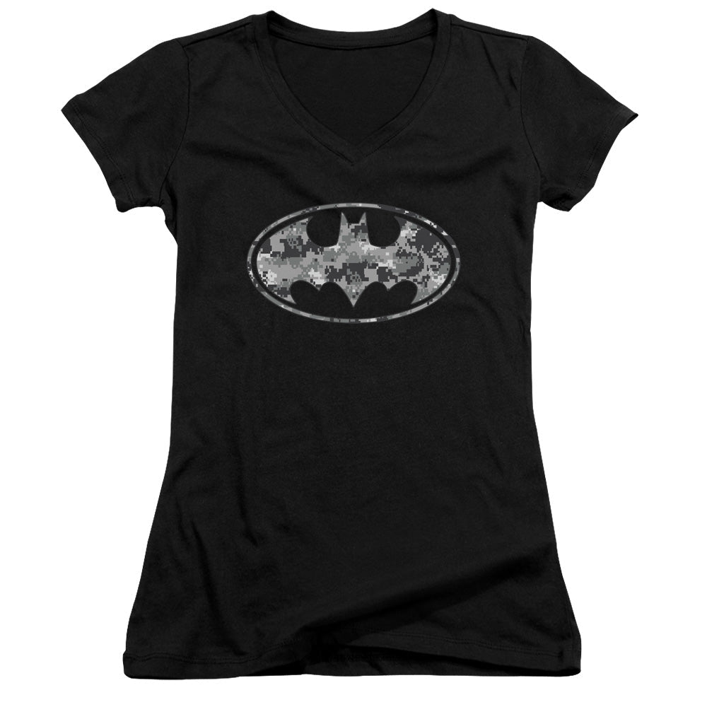 Batman Urban Camo Shield Licensed Women's T-Shirt Juniors V-Neck SM