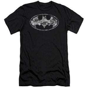 AN OFFCIALLY LICENSED BATMAN URBAN CAMO SHIELD MEN'S PREMIUM SLIM FIT T-SHIRT BLACK