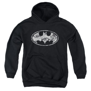 AN OFFCIALLY LICENSED BATMAN URBAN CAMO SHIELD YOUTH HOODIE BLACK