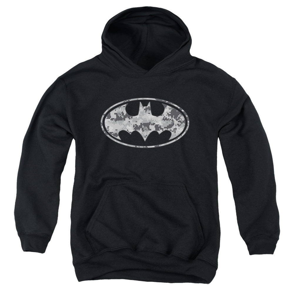 AN OFFCIALLY LICENSED BATMAN URBAN CAMO SHIELD YOUTH HOODIE BLACK