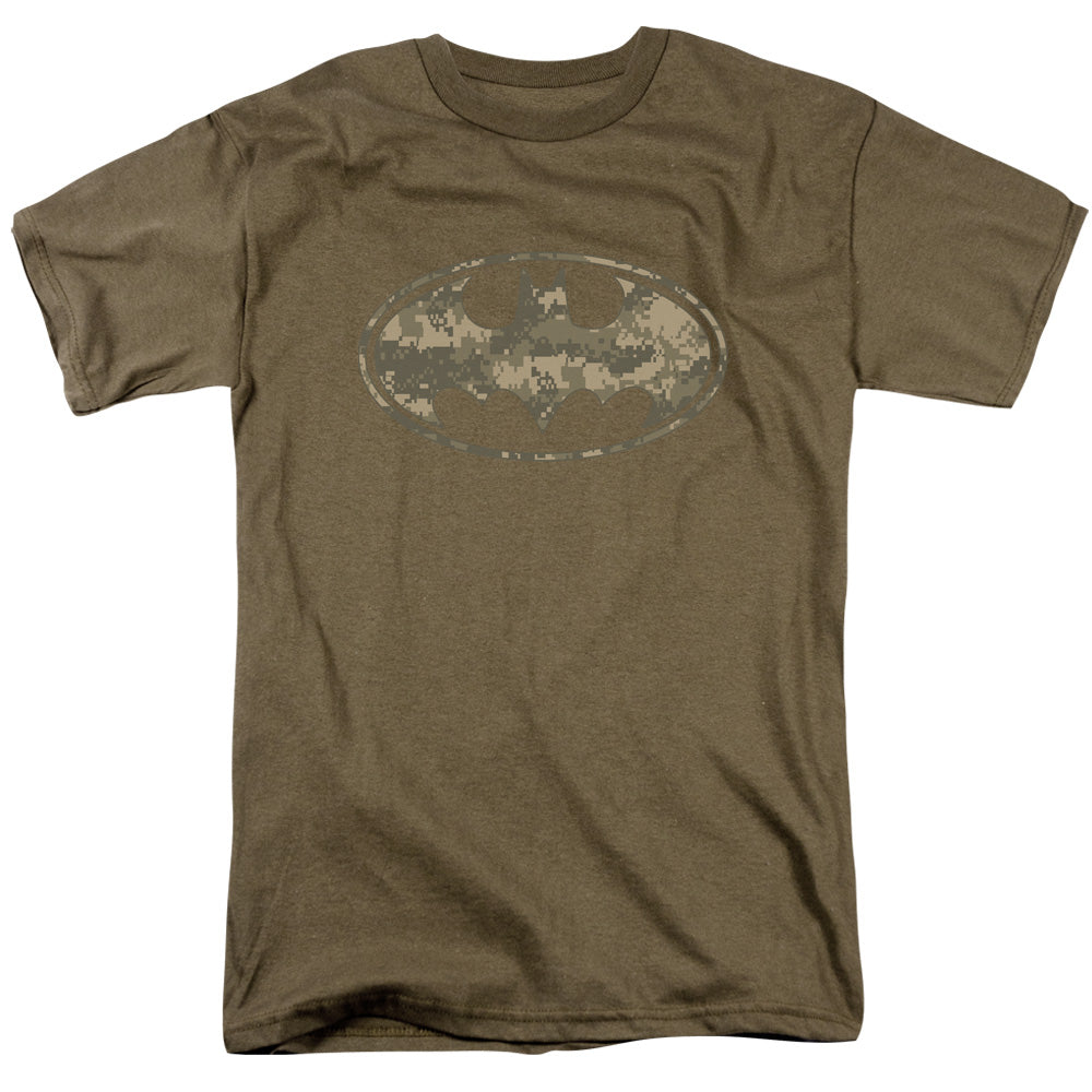 AN OFFCIALLY LICENSED BATMAN ARMY CAMO SHIELD MEN'S REGULAR FIT T-SHIRT SAFARI GREEN