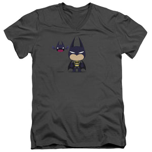 AN OFFCIALLY LICENSED BATMAN CUTE BATMAN MEN'S V-NECK T-SHIRT CHARCOAL