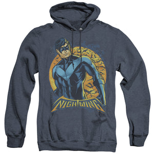 AN OFFCIALLY LICENSED BATMAN NIGHTWING MOON ADULT UNISEX HEATHER PULLOVER HOODIE NAVY