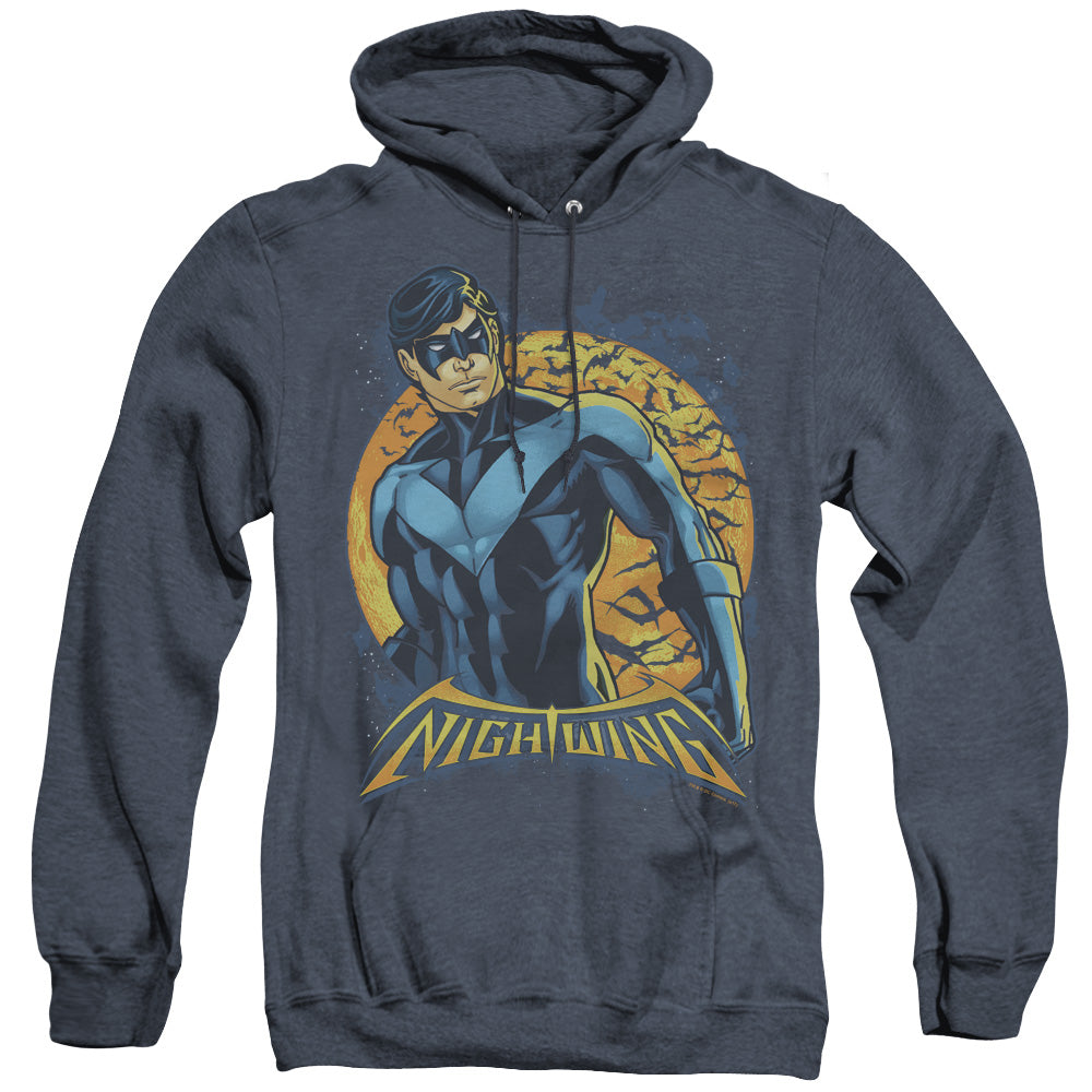 AN OFFCIALLY LICENSED BATMAN NIGHTWING MOON ADULT UNISEX HEATHER PULLOVER HOODIE NAVY