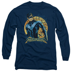 AN OFFCIALLY LICENSED BATMAN NIGHTWING MOON MEN'S LONG SLEEVE T-SHIRT NAVY