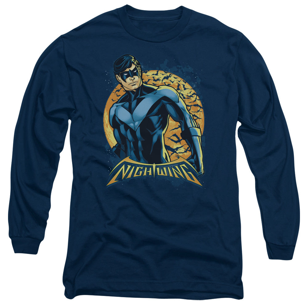 AN OFFCIALLY LICENSED BATMAN NIGHTWING MOON MEN'S LONG SLEEVE T-SHIRT NAVY
