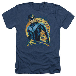 AN OFFCIALLY LICENSED BATMAN NIGHTWING MOON MEN'S HEATHER T-SHIRT NAVY