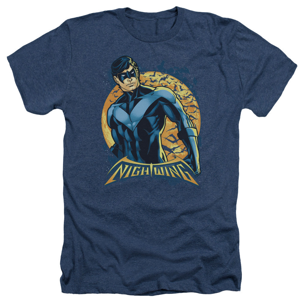 AN OFFCIALLY LICENSED BATMAN NIGHTWING MOON MEN'S HEATHER T-SHIRT NAVY