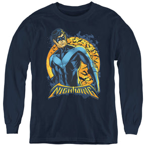 AN OFFCIALLY LICENSED BATMAN NIGHTWING MOON YOUTH LONG SLEEVE T-SHIRT NAVY