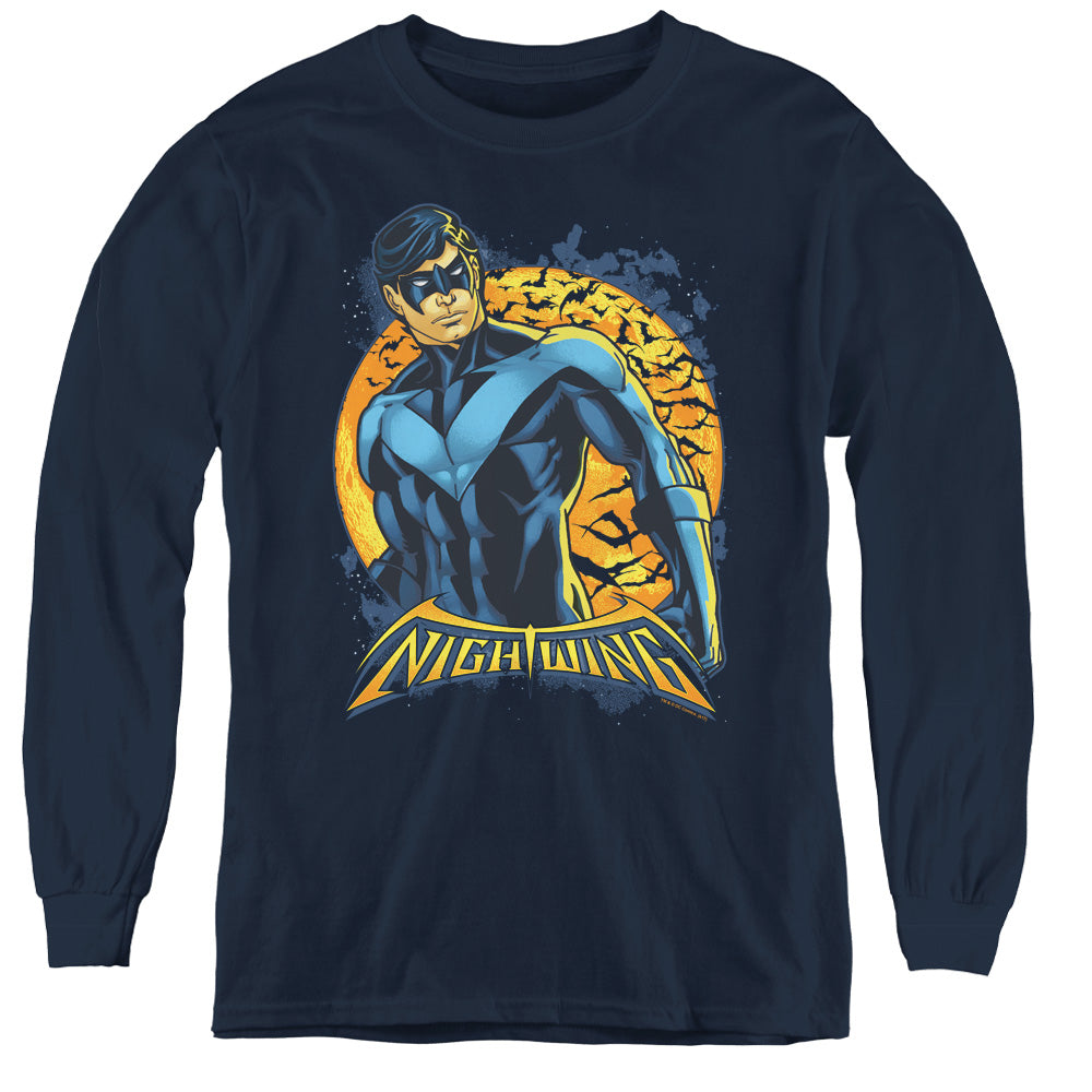AN OFFCIALLY LICENSED BATMAN NIGHTWING MOON YOUTH LONG SLEEVE T-SHIRT NAVY