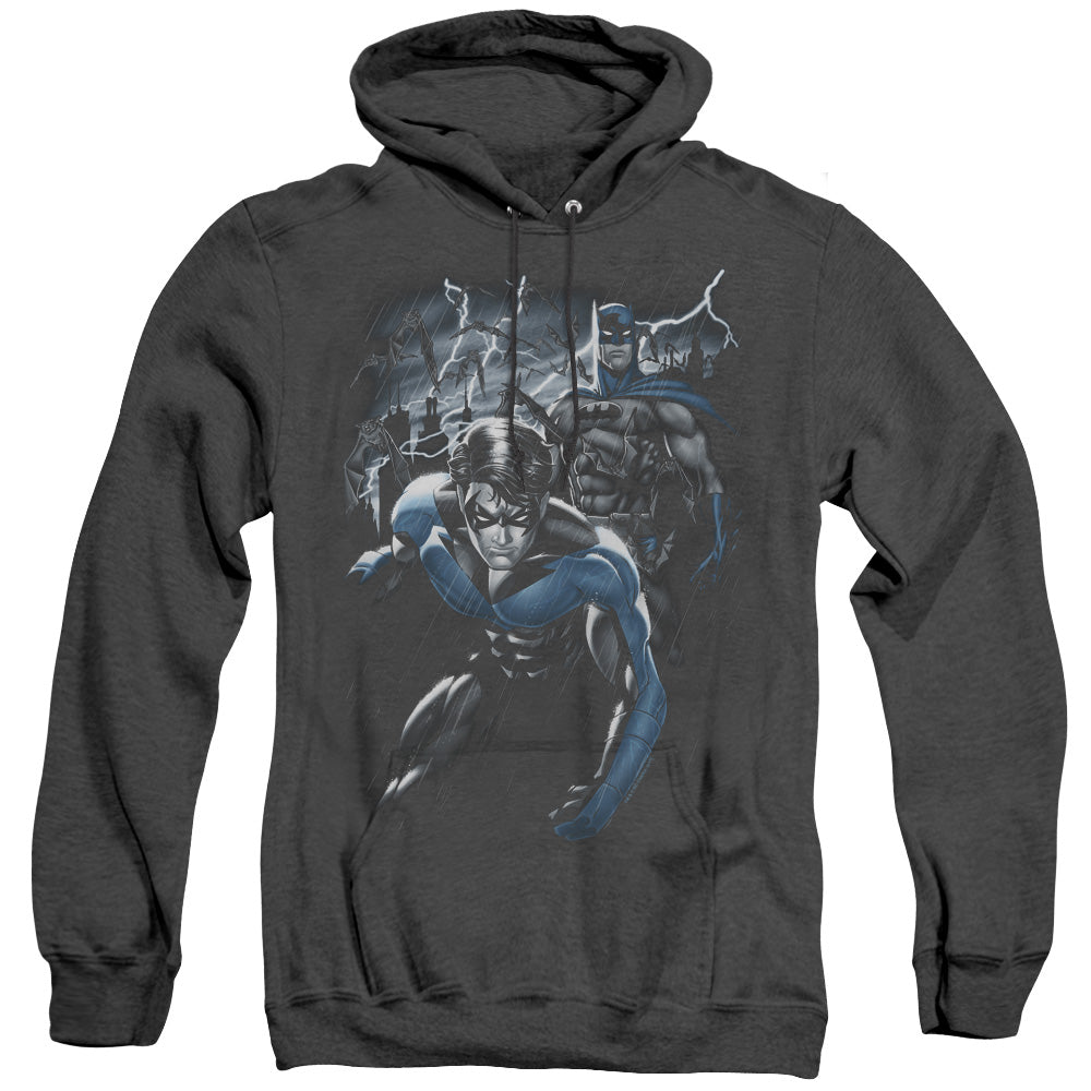 AN OFFCIALLY LICENSED BATMAN DYNAMIC DUO ADULT UNISEX HEATHER PULLOVER HOODIE BLACK