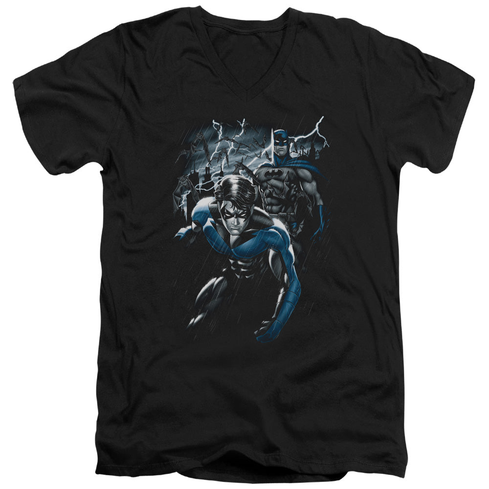 AN OFFCIALLY LICENSED BATMAN DYNAMIC DUO MEN'S V-NECK T-SHIRT BLACK