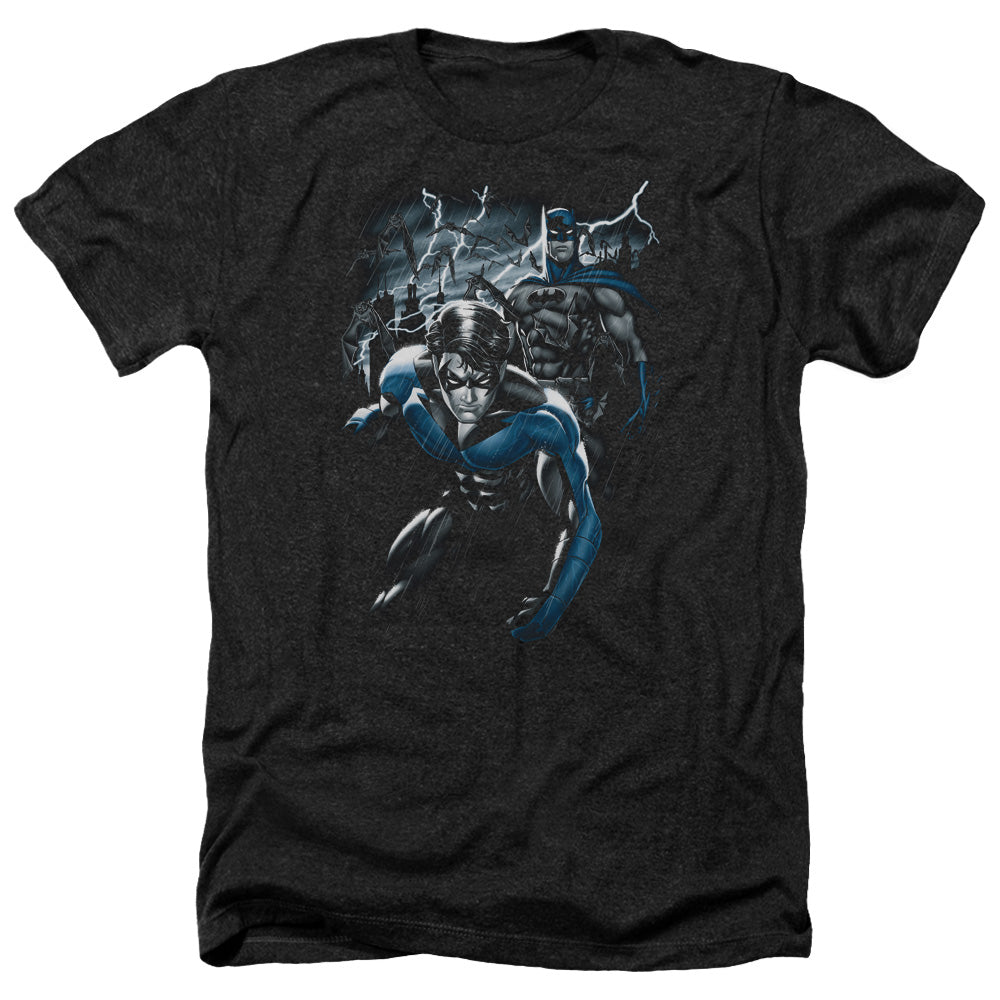 AN OFFCIALLY LICENSED BATMAN DYNAMIC DUO MEN'S HEATHER T-SHIRT CHARCOAL