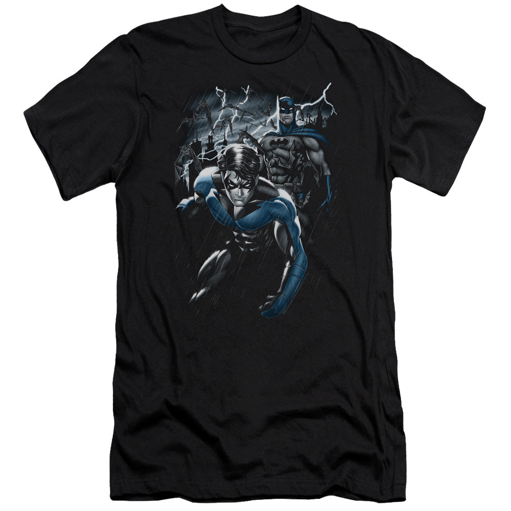 AN OFFCIALLY LICENSED BATMAN DYNAMIC DUO MEN'S PREMIUM SLIM FIT T-SHIRT BLACK