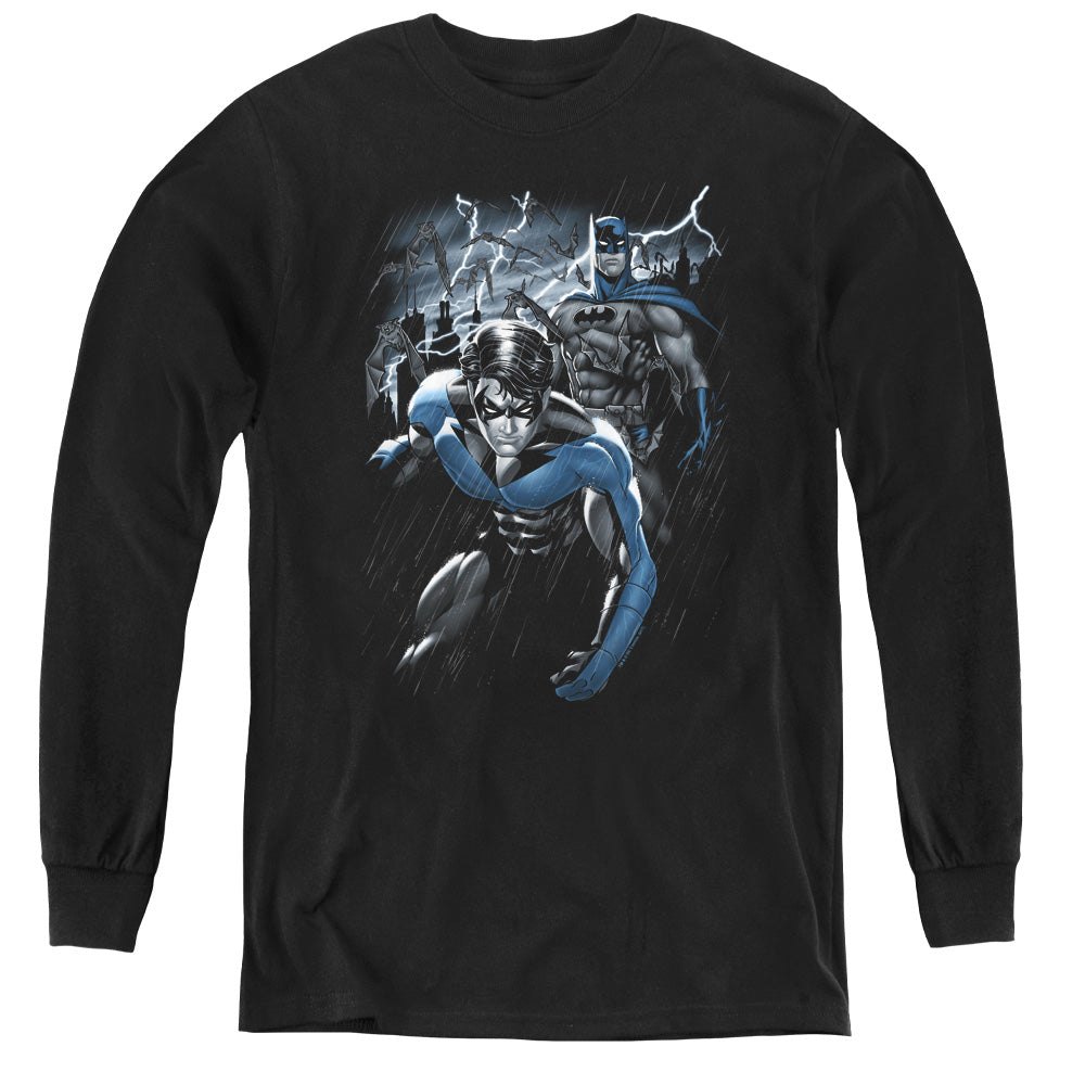 AN OFFCIALLY LICENSED BATMAN DYNAMIC DUO YOUTH LONG SLEEVE T-SHIRT BLACK
