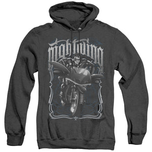 AN OFFCIALLY LICENSED BATMAN NIGHTWING BIKER ADULT UNISEX HEATHER PULLOVER HOODIE BLACK